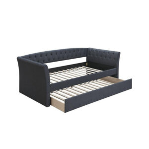 Alma Classic Wood Daybed with Trundle, Button Tufted, Charcoal Burlap