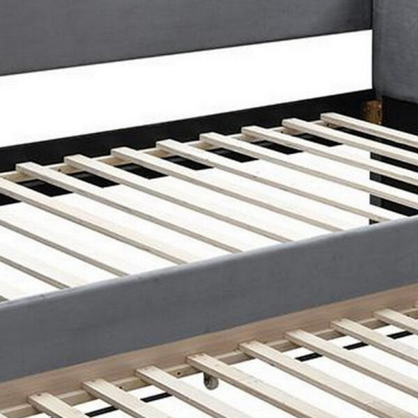 Edra Classic Wood Upholstered Day Bed with Trundle, Tufted Gray Burlap