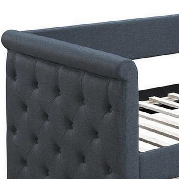 Edra Classic Upholstered Day Bed with Trundle, Tufted Charcoal Gray Burlap