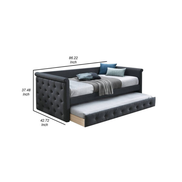 Edra Classic Upholstered Day Bed with Trundle, Tufted Charcoal Gray Burlap