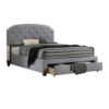 Nue Twin Upholstered Bed with Curved Tufted Headboard, Nailhead Trim, Gray