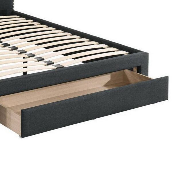 Nue Twin Upholstered Bed, Curved Tufted Headboard, Charcoal Gray Burlap