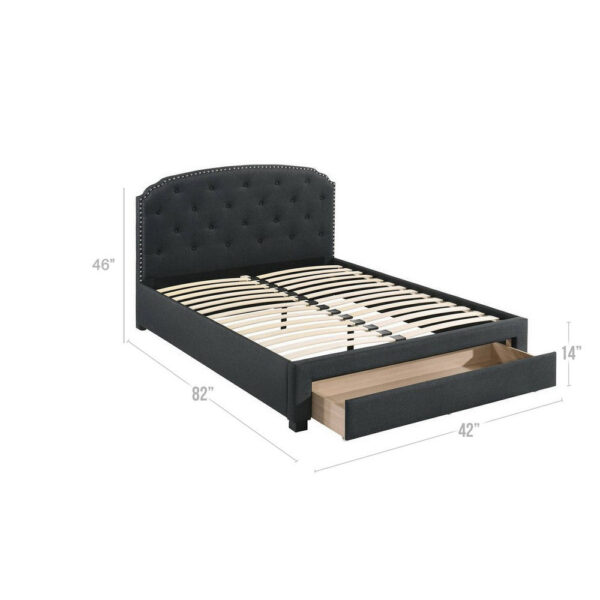 Nue Twin Upholstered Bed, Curved Tufted Headboard, Charcoal Gray Burlap