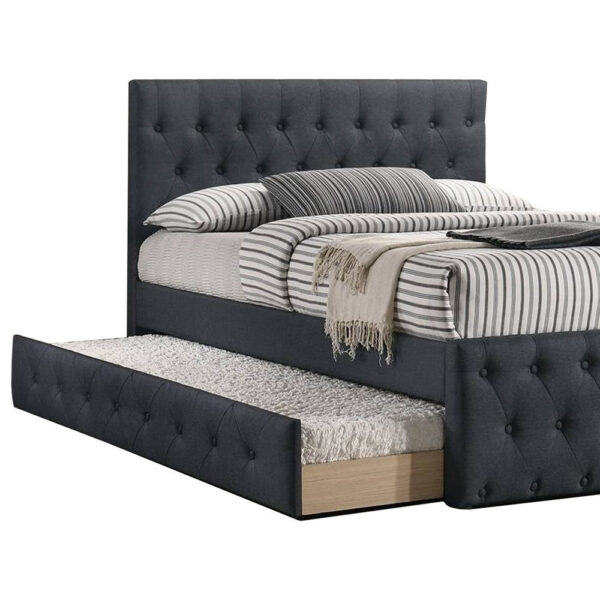 13022026698f12afa6d9f.jpeg Nek Wood Twin Size Upholstered Bed with Trundle, Tufted Charcoal Burlap