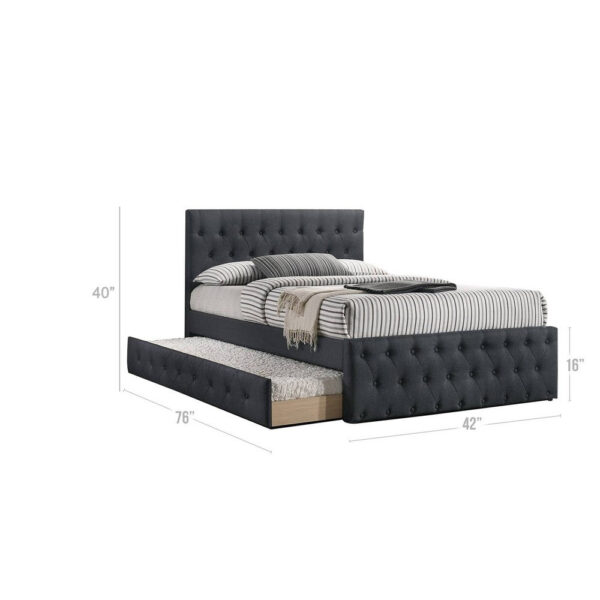 13022026698f12b9768fe.jpeg Nek Wood Twin Size Upholstered Bed with Trundle, Tufted Charcoal Burlap
