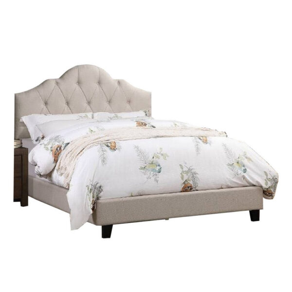 13022026698f12c3928e6.jpeg Eni Upholstered Queen Size Bed, Tufted Adjustable Headboard, Taupe Fabric