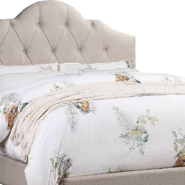 13022026698f12c8c325d.jpeg Eni Upholstered Queen Size Bed, Tufted Adjustable Headboard, Taupe Fabric
