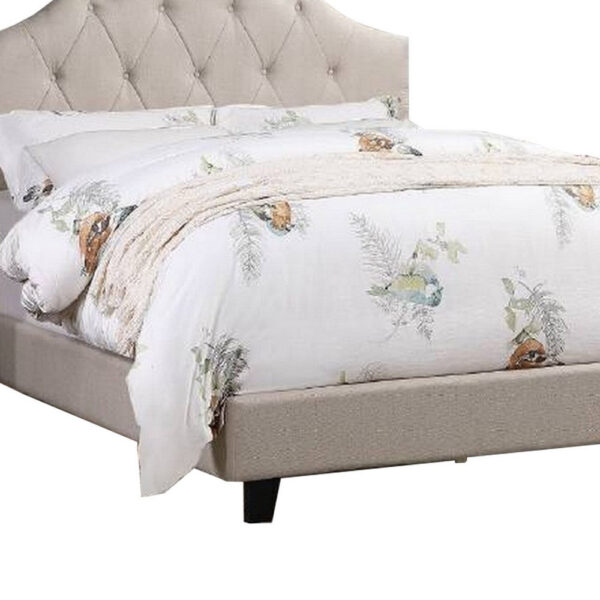 13022026698f12cdf00b2.jpeg Eni Upholstered Queen Size Bed, Tufted Adjustable Headboard, Taupe Fabric