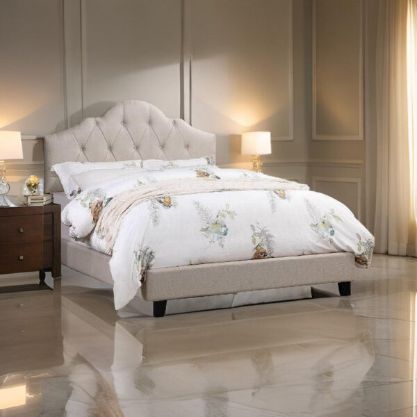 13022026698f12d8e08ff.jpeg Eni Upholstered Queen Size Bed, Tufted Adjustable Headboard, Taupe Fabric