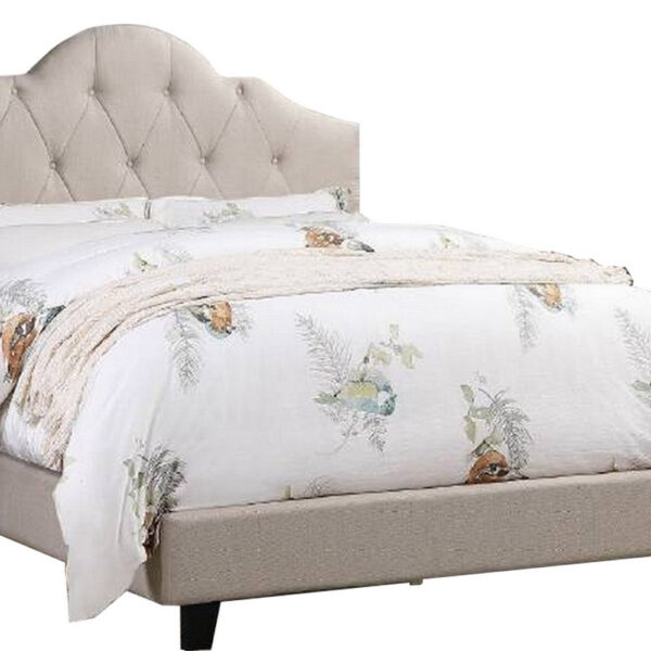 13022026698f12e3cbb9f.jpeg Eni Upholstered Full Size Bed, Tufted Adjustable Headboard, Taupe Fabric