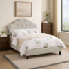 13022026698f12f502eab.jpeg Eni Upholstered Full Size Bed, Tufted Adjustable Headboard, Taupe Fabric