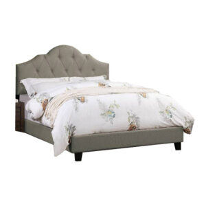 Eni Upholstered Queen Size Bed, Tufted Adjustable Headboard, Gray Fabric