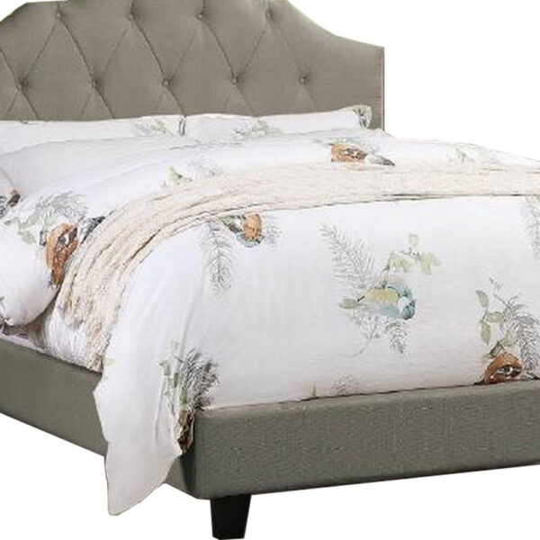 Eni Upholstered Queen Size Bed, Tufted Adjustable Headboard, Gray Fabric