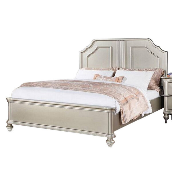 Opp Platform Queen Size Bed with Curved Panel Headboard, Champagne Silver