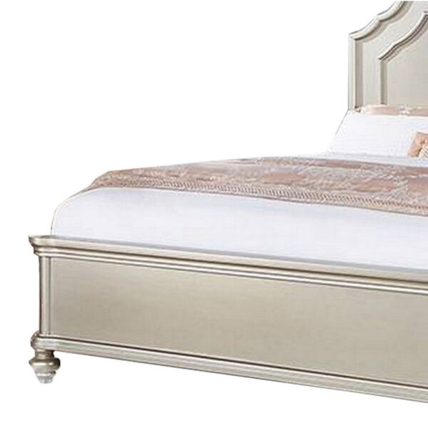 Opp Platform Queen Size Bed with Curved Panel Headboard, Champagne Silver