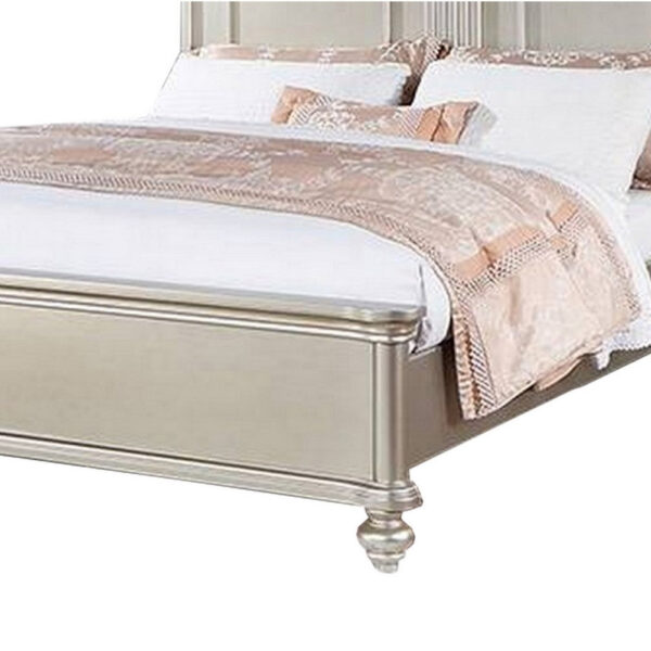Opp Platform Queen Size Bed with Curved Panel Headboard, Champagne Silver