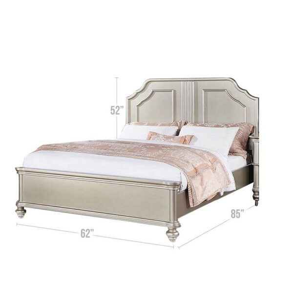Opp Platform Queen Size Bed with Curved Panel Headboard, Champagne Silver