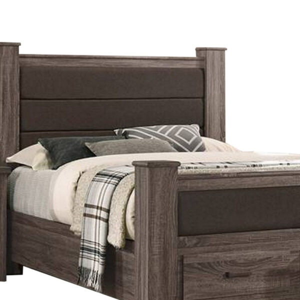 Fort Classic Queen Sized Bed with 2 Drawers, Upholstered Panel, Oak Gray