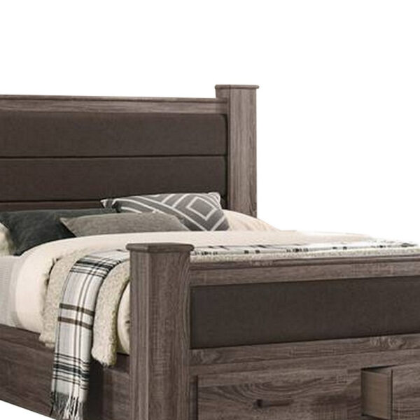 Fort Classic Queen Sized Bed with 2 Drawers, Upholstered Panel, Oak Gray