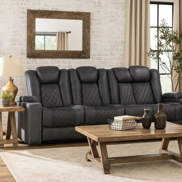 13022026698f1392dde53.jpeg Elva 83 Inch Power Reclining Sofa, Storage Console, Blue Breathable Leather