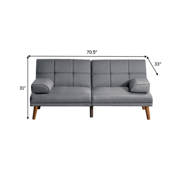 Gina 71 Inch Adjustable Futon Sofa Bed, Square Tufted, Tapered Legs, Gray