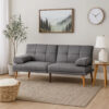 Gina 71 Inch Adjustable Futon Sofa Bed, Square Tufted, Tapered Legs, Gray
