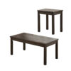 3 Piece Coffee Table and End Table Set, Wood Tabletops, Dark Brown Finish