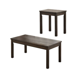 3 Piece Coffee Table and End Table Set, Wood Tabletops, Dark Brown Finish