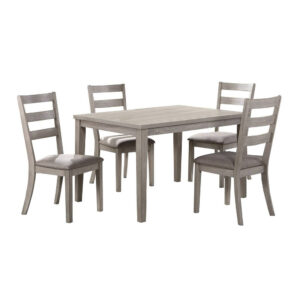 5 Piece Dining Set, Rectangular Table, 4 Chairs, Padded Seating, Light Gray