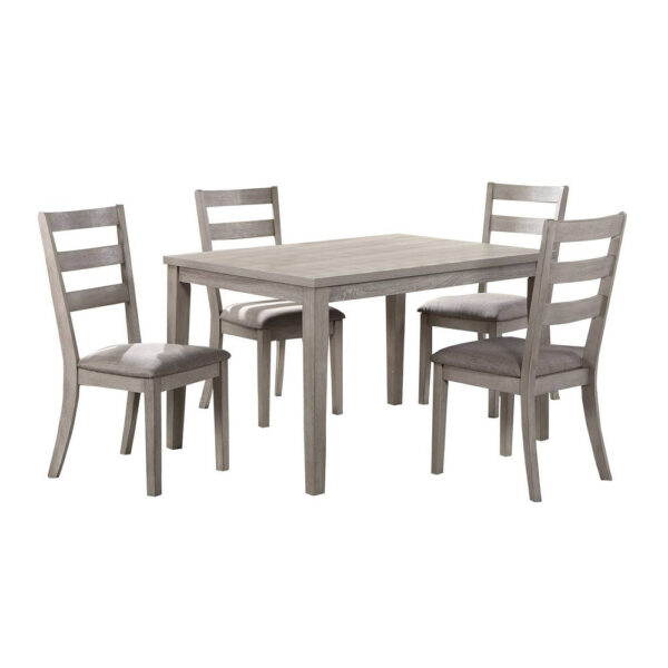 13022026698f13e9308f6.jpeg 5 Piece Dining Set, Rectangular Table, 4 Chairs, Padded Seating, Light Gray