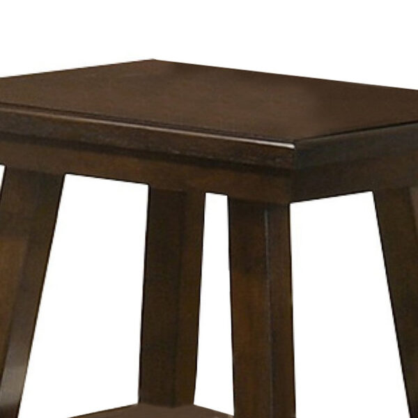 24 Inch Classic Square End Table, Flared Legs, Single Shelf, Brown Wood