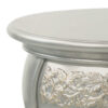 Deneb 30 Inch Luxury Round Nightstand, Gold Floral Motifs, Vintage Silver