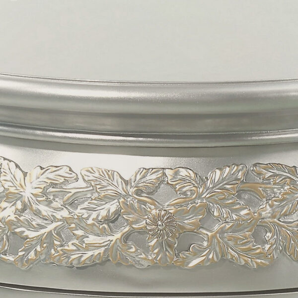 Deneb 30 Inch Luxury Round Nightstand, Gold Floral Motifs, Vintage Silver