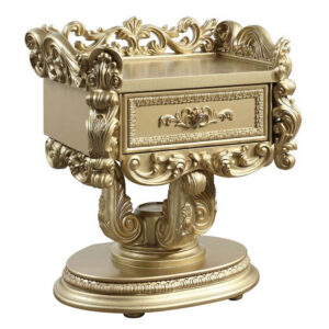 Altair 36 Inch Luxury Nightstand, 1 Drawer, Scrolled Motifs, Gold Finish