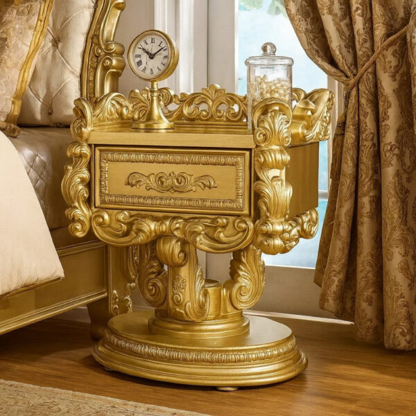 13022026698f1461650ee.jpeg Altair 36 Inch Luxury Nightstand, 1 Drawer, Scrolled Motifs, Gold Finish