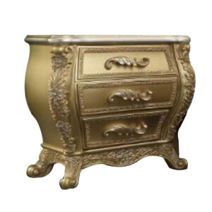 13022026698f1464a0a7f.jpeg Vega 32 Inch Nightstand, 3 Drawers, Scrolled Elegant Gold Floral Motifs