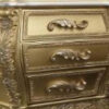 Vega 32 Inch Nightstand, 3 Drawers, Scrolled Elegant Gold Floral Motifs