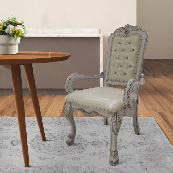 13022026698f1484756e7.jpeg Aurora 26 Inch Tufted Dining Armchair, Set of 2, Faux Leather, Bone White