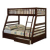 Cleo Twin Over Full Bunk Bed, Espresso Brown Pine Wood, Slatted Design