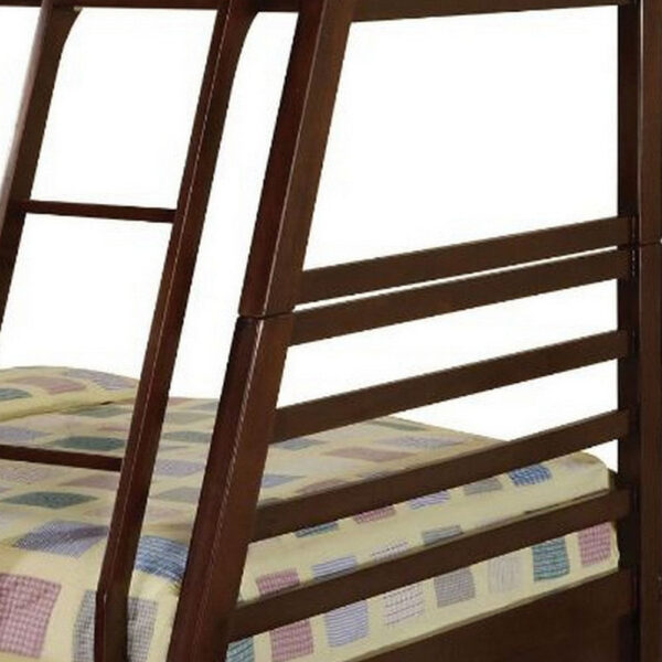 Cleo Twin Over Full Bunk Bed, Espresso Brown Pine Wood, Slatted Design