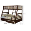 Cleo Twin Over Full Bunk Bed, Espresso Brown Pine Wood, Slatted Design