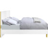 Tyra Modern Wood King Bed, Panel Headboard, Textured Chevron, White, Gold