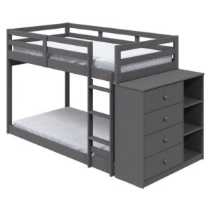 13022026698f14c1c9dfd.jpeg Classic Twin Bunk Bed with Cabinet, 4 Drawers, 3 Compartments, Ladder, Gray