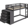 13022026698f14c44772b.jpeg Classic Twin Bunk Bed with Cabinet, 4 Drawers, 3 Compartments, Ladder, Gray