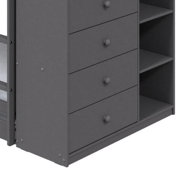 13022026698f14c9e017e.jpeg Classic Twin Bunk Bed with Cabinet, 4 Drawers, 3 Compartments, Ladder, Gray