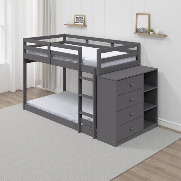 13022026698f14cf589b5.jpeg Classic Twin Bunk Bed with Cabinet, 4 Drawers, 3 Compartments, Ladder, Gray