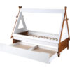 Teo Wood Twin Bed, House Shaped Bed Frame, Slat System, Brown, White