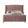 13022026698f14e8b2cf3.jpeg Kerith Modern Wood Queen Size Bed, Wingback Frame, Pink Velvet, Chrome Legs