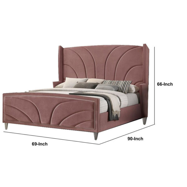 13022026698f14f06b38b.jpeg Kerith Modern Wood Queen Size Bed, Wingback Frame, Pink Velvet, Chrome Legs