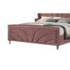 13022026698f14ff71e7c.jpeg Kerith Modern Wood King Size Bed, Wingback Frame, Pink Velvet, Chrome Legs